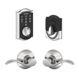 Schlage / BE375 Camelot Touch Deadbolt with Accent Passage Lever / Bright Chrome / FBE375CAM-ACC625 Schlage / BE375 Camelot Touch Deadbolt with Accent Passage Lever / Bright Chrome / FBE375CAM-ACC625