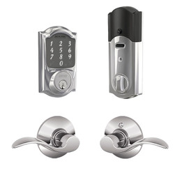 Schlage / BE479 Camelot Sense Deadbolt with Accent Passage Lever / Bright Chrome / FBE479CAM-ACC625 Schlage / BE479 Camelot Sense Deadbolt with Accent Passage Lever / Bright Chrome / FBE479CAM-ACC625