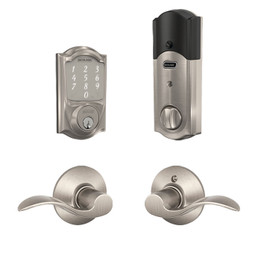 Schlage / BE479 Camelot Sense Deadbolt with Accent Passage Lever / Satin Nickel / FBE479CAM-ACC619 Schlage / BE479 Camelot Sense Deadbolt with Accent Passage Lever / Satin Nickel / FBE479CAM-ACC619