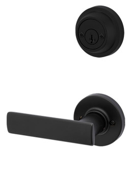 Kwikset / 605 Double Cylinder Interior Trim Pack / Breton Lever with Round Rose / Matte Black / 605BRNL RDT 514