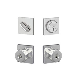 Schlage / Bowery x Collins Knob / F51A Keyed Entry with B60 Single Cylinder Deadbolt Combo Pack / Bright Chrome / FB50BWE625COL Schlage / Bowery x Collins Knob / F51A Keyed Entry with B60 Single Cylinder Deadbolt Combo Pack / Bright Chrome / FB50BWE625COL