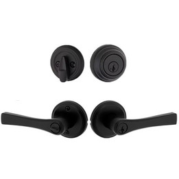 Kwikset / Katella 740 Lever and 980 Single Cylinder SmartKey Deadbolt Combo / Matte Black / 991KAL 514 SMT
