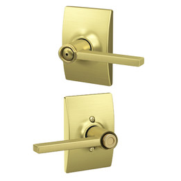 Schlage / Latitude Lever with Century Rose / Privacy / Satin Brass / F40LAT 608 CEN Schlage / Latitude Lever with Century Rose / Privacy / Satin Brass / F40LAT 608 CEN