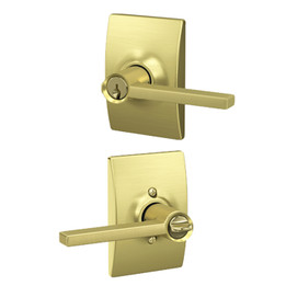 Schlage / Latitude Lever with Century Rose / Keyed Entry / Satin Brass / F51ALAT 608 CEN Schlage / Latitude Lever with Century Rose / Keyed Entry / Satin Brass / F51ALAT 608 CEN