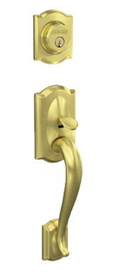 Schlage / Camelot Handleset / Single Cylinder / Satin Brass / F60CAM 608 Schlage / Camelot Handleset / Single Cylinder / Satin Brass / F60CAM 608