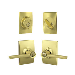 Schlage / Latitude x Century Lever / F51A Keyed Entry with B60 Single Cylinder Deadbolt Combo Pack / Satin Brass / FB50LAT608CEN Schlage / Latitude x Century Lever / F51A Keyed Entry with B60 Single Cylinder Deadbolt Combo Pack / Satin Brass / FB50LAT608CEN