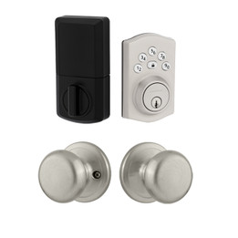 Kwikset / Hancock Passage Knob + 240 TRL Electronic Deadbolt / Satin Nickel / 9240 TRL DB 720H 15 Kwikset / Hancock Passage Knob + 240 TRL Electronic Deadbolt / Satin Nickel / 9240 TRL DB 720H 15