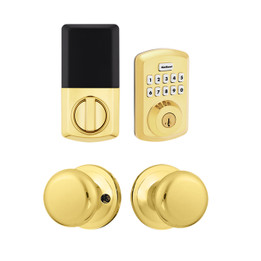 Kwikset / Hancock Passage Knob + 250 TRS Electronic Deadbolt / Polished Brass / 9250 TRS DB 720H 3 SMT Kwikset / Hancock Passage Knob + 250 TRS Electronic Deadbolt / Polished Brass / 9250 TRS DB 720H 3 SMT