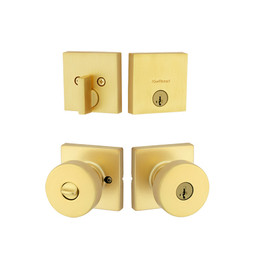 Kwikset / Pismo SQT 740 Knob and 258 Single Cylinder SmartKey Deadbolt Combo / Satin Brass / 991 PSK SQT 4 SMT
