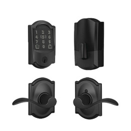 Schlage / 499 Camelot Encode WiFi Deadbolt with Accent x Camelot Passage Lever / Matte Black / FBE499CAM-ACCxCAM622 Schlage / 499 Camelot Encode WiFi Deadbolt with Accent x Camelot Passage Lever / Matte Black / FBE499CAM-ACCxCAM622