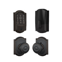 Schlage / 499 Camelot Encode WiFi Deadbolt with Georgian x Camelot Passage Knob / Aged Bronze / FBE499CAM-GEOxCAM716 Schlage / 499 Camelot Encode WiFi Deadbolt with Georgian x Camelot Passage Knob / Aged Bronze / FBE499CAM-GEOxCAM716