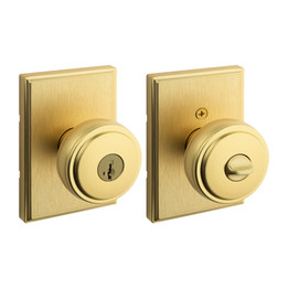 Kwikset / Sora Knob TRCT Rectangle Rose / Keyed Entry - SmartKey / Satin Brass / 740 SOK TRCT 4 SMT Kwikset / Sora Knob TRCT Rectangle Rose / Keyed Entry - SmartKey / Satin Brass / 740 SOK TRCT 4 SMT