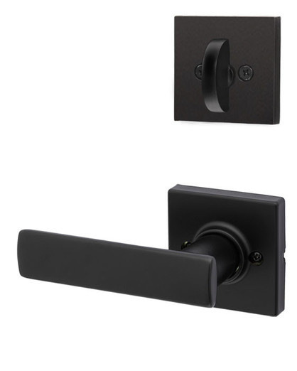 Kwikset / 968 Dummy Cylinder Interior Trim Pack / Breton Lever with Square Rose with Square Rose / Matte Black / 968BRNLSQT514