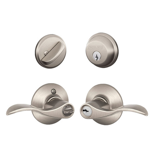 Schlage / Accent Lever / F51A Keyed Entry with B60 Single Cylinder Deadbolt Combo Pack / Satin Nickel / FB50NVACC619