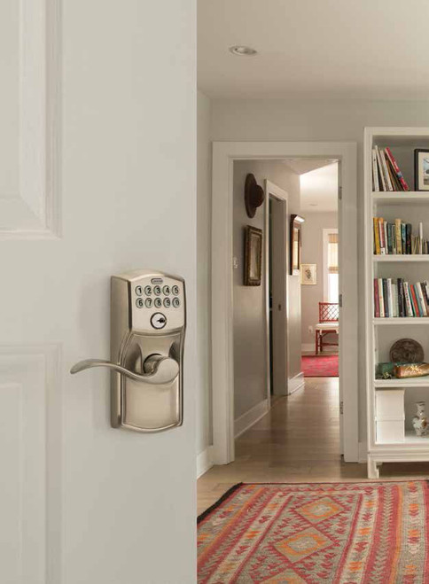 Schlage FE595 Camelot Keypad Entry with Flex-Lock Accent Lever Satin  Nickel, FE595CAMxACC 619