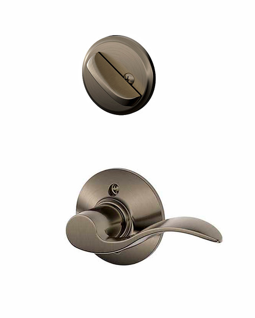 Schlage / F Series Single Cylinder Interior Trim Pack / Accent Lever / Left Hand / Antique Pewter / Single Cylinder / F59ACC620LH