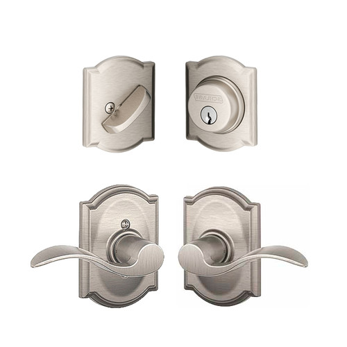 Schlage / Accent with Camelot Rose and Deadbolt / B60 Single Cylinder Deadbolt with Passage Lever / Satin Nickel / FB10ACC619CAM