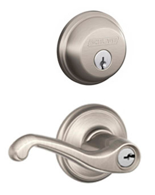 Schlage Flair Satin Nickel F51A Keyed Entry Lever with B60