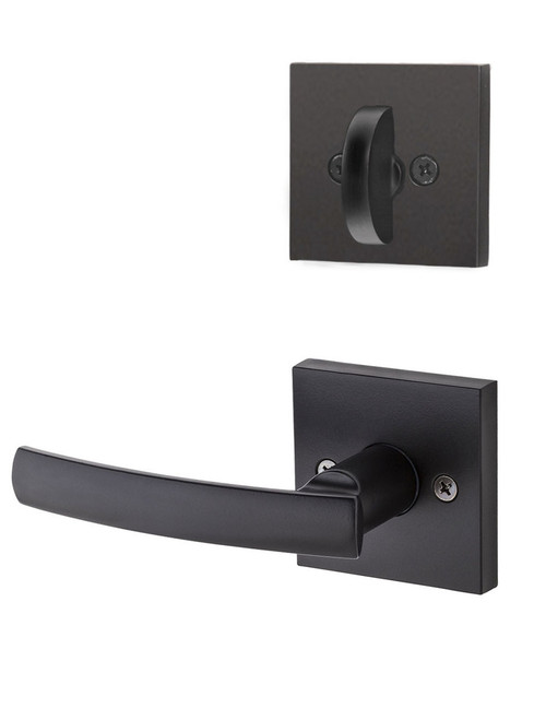 Kwikset / 966 Single Cylinder Interior Trim Pack / Sydney Lever with Square Rose / Matte Black / 966SYLSQT514