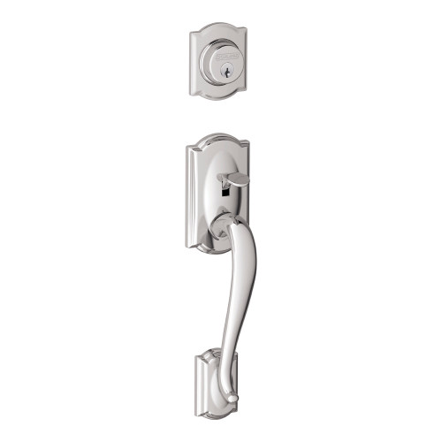 Schlage / Camelot Handleset / Single Cylinder / Bright Chrome / F60CAM 625