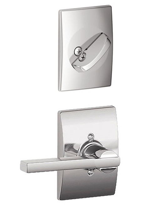 Schlage / F Series Dummy Cylinder Interior Trim Pack / Latitude Lever with Century Rose / Bright Chrome / Dummy Cylinder / F94LAT625CEN