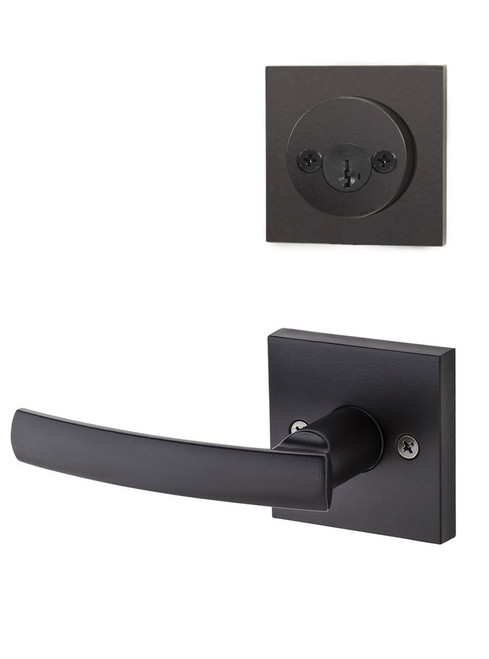 Kwikset / 967 Double Cylinder Interior Trim Pack / Sydney Lever with Square Rose / Matte Black / 967SYLSQT514 SMT