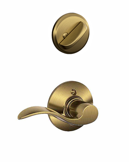 Schlage / F Series Single Cylinder Interior Trim Pack / Accent Lever / Right Hand / Antique Brass / Single Cylinder / F59ACC609RH