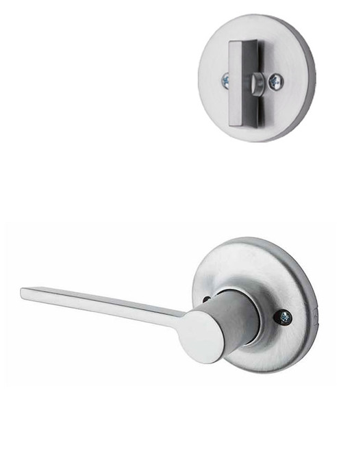 Kwikset / 606 Dummy Cylinder Interior Trim Pack / Ladera Lever Round Rose / Right Hand / Satin Chrome / 606LRLRDTRH26D