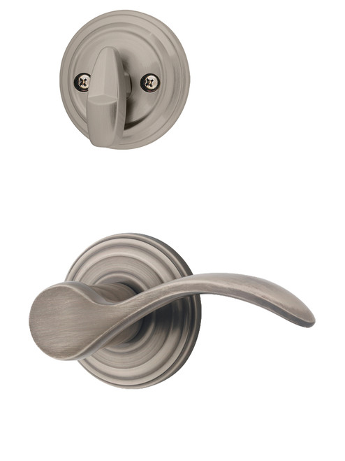 Kwikset / 966 Single Cylinder Interior Trim Pack / Pembroke Lever / Left Hand / Antique Nickel / 966PMLLH15A
