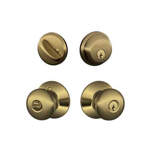Schlage / Plymouth Knob / F51A Keyed Entry with B60 Single Cylinder Deadbolt Combo Pack / Antique Brass / FB50PLY609