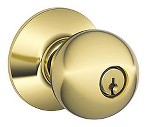 Schlage / Orbit Knob / Storeroom Keyed Entry / Bright Brass / F80ORB 605