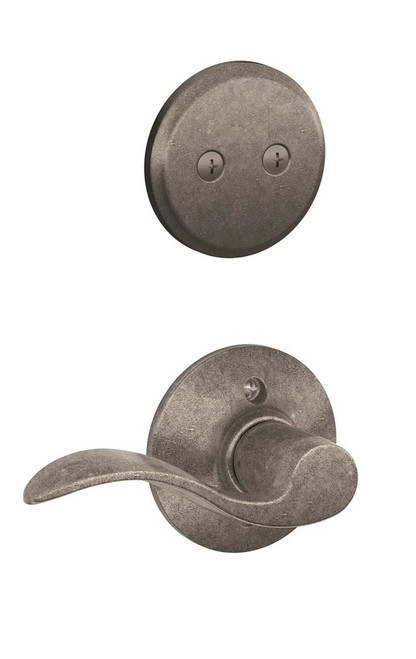 Schlage / F Series Dummy Cylinder Interior Trim Pack / Accent Lever / Right Hand / Distressed Nickel / Dummy Cylinder / F94ACC621RH