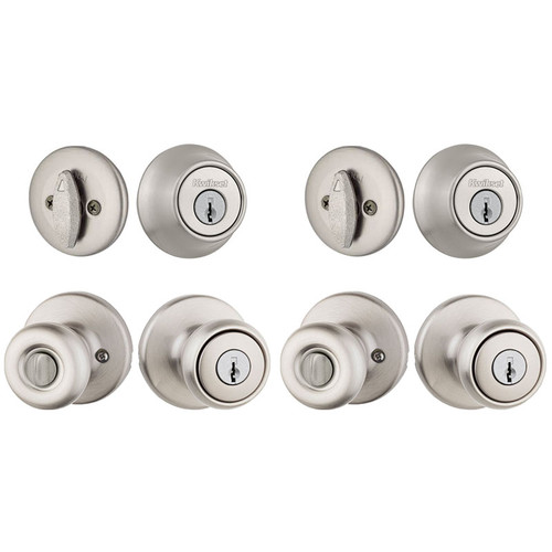 Kwikset / Tylo 400 Knobs and 660 Single Cylinder Deadbolts Combo Pack / Satin Nickel / 242 T 15 CP