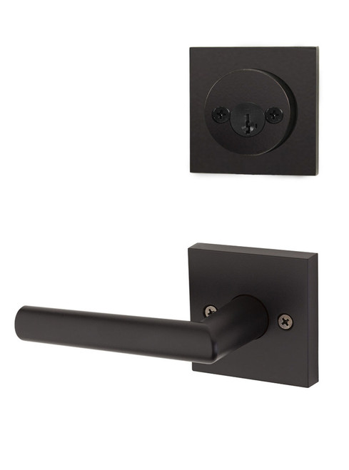 Kwikset / 967 Double Cylinder Interior Trim Pack / Milan Lever with Square Rose / Matte Black / 967MILSQT514 SMT Kwikset / 967 Double Cylinder Interior Trim Pack / Milan Lever with Square Rose / Matte Black / 967MILSQT514 SMT