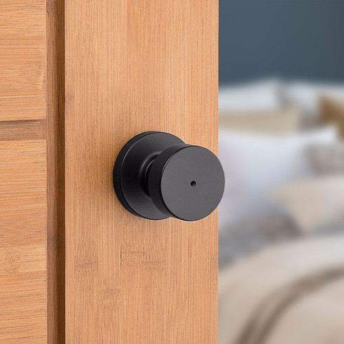 Kwikset / Pismo Knob with Round Rose / Privacy / Matte Black / 730PSKRDT 514