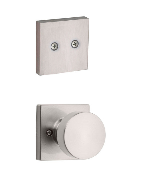 Kwikset / 973 Dummy Cylinder Interior Trim Pack / Pismo Knob with Square Rose / Satin Nickel / 973PSKSQT15