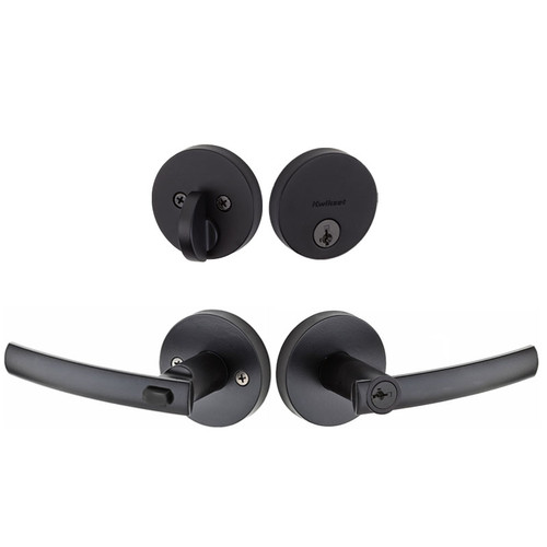 Kwikset / Sydney 740 RDT Lever and 258 RDT Single Cylinder SmartKey Deadbolt Combo / Matte Black / 991SYL RDT 514 SMT