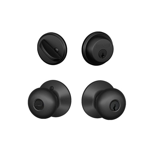 Schlage / Plymouth Knob / F51A Keyed Entry with B60 Single Cylinder Deadbolt Combo Pack / Matte Black / FB50PLY622 Schlage / Plymouth Knob / F51A Keyed Entry with B60 Single Cylinder Deadbolt Combo Pack / Matte Black / FB50PLY622