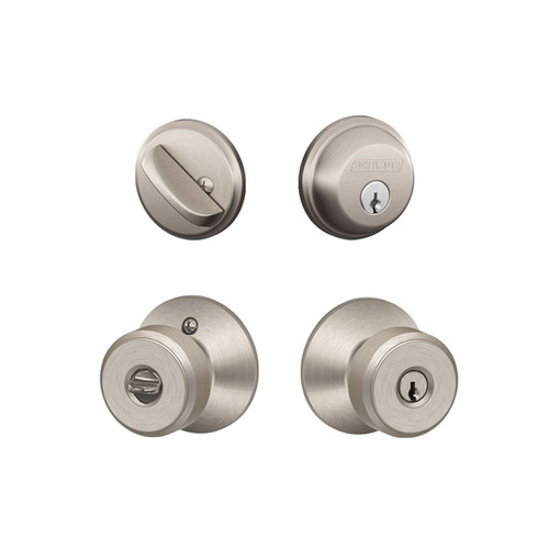 Schlage / Bowery Knob / F51A Keyed Entry with B60 Single Cylinder Deadbolt Combo Pack / Satin Nickel / FB50NVBWE619