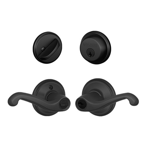 Schlage / Flair Lever / F51A Keyed Entry with B60 Single Cylinder Deadbolt Combo Pack / Matte Black