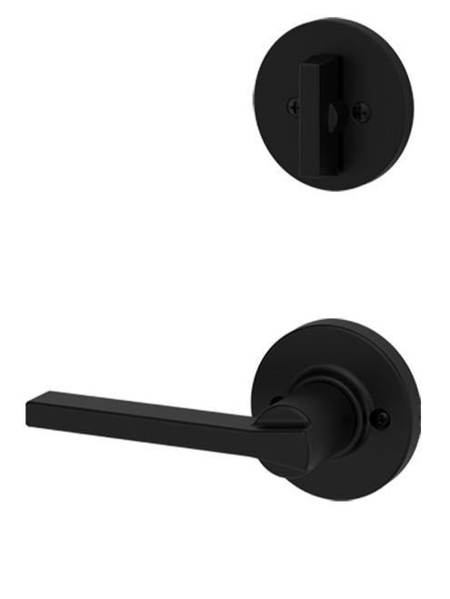 Kwikset / 604 Single Cylinder Interior Trim Pack / Casey Lever with Round Rose / Matte Black / 604CSL RDT 514