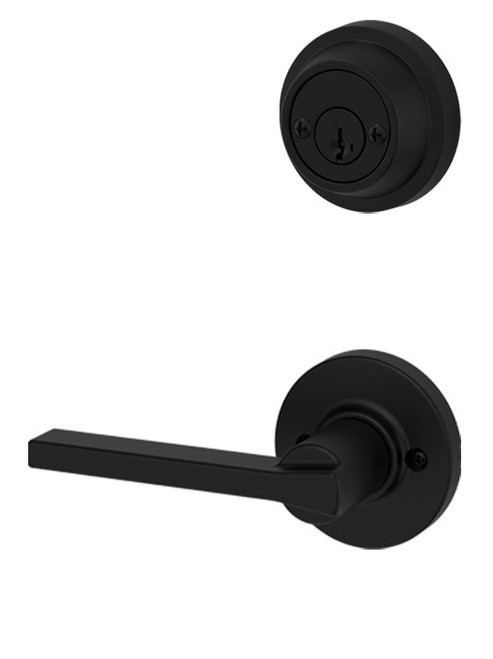 Kwikset / 605 Double Cylinder Interior Trim Pack / Casey Lever with Round Rose / Matte Black / 605CSL RDT 514