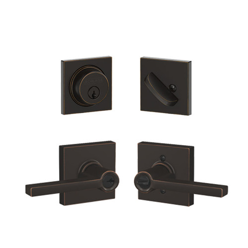 Schlage / Latitude x Collins Lever / F51A Keyed Entry with B60 Single Cylinder Deadbolt Combo Pack / Aged Bronze / FB50LAT716COL