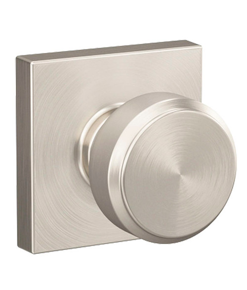 Schlage / Bowery Knob with Collins Rose / Passage / Satin Nickel / F10BWE 619 COL Schlage / Bowery Knob with Collins Rose / Passage / Satin Nickel / F10BWE 619 COL