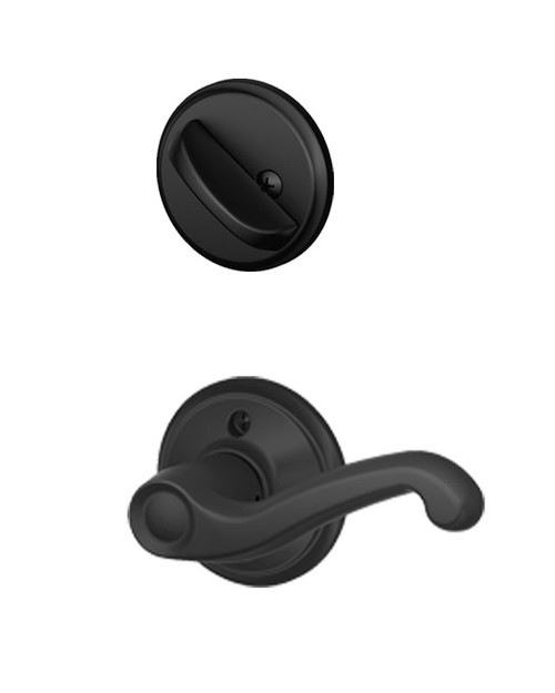 Schlage / F Series Single Cylinder Interior Trim Pack / Flair Lever / Left Hand / Matte Black / Single Cylinder / F59FLA622LH