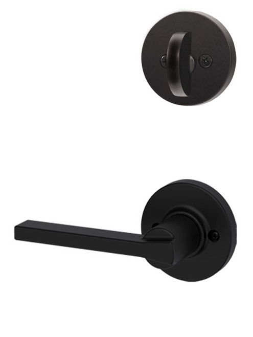 Kwikset / 966 Single Cylinder Interior Trim Pack / Casey Lever with Round Rose / Matte Black / 966CSLRDT514
