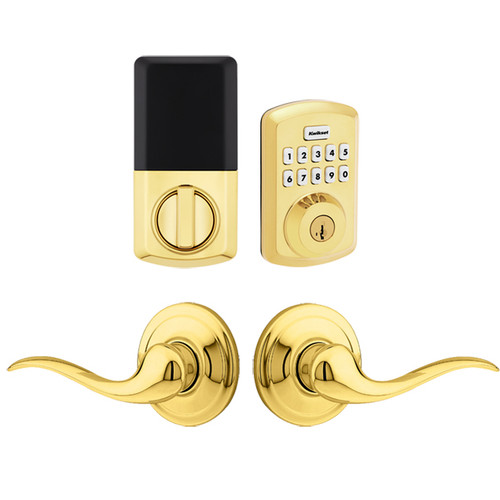 Kwikset / Tustin Passage Lever + 250 TRS Electronic Deadbolt / Polished Brass / 9250 TRS DB 720TNL 3 SMT