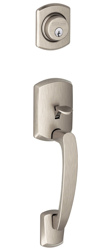 Schlage Greenwich handleset in satin nickel