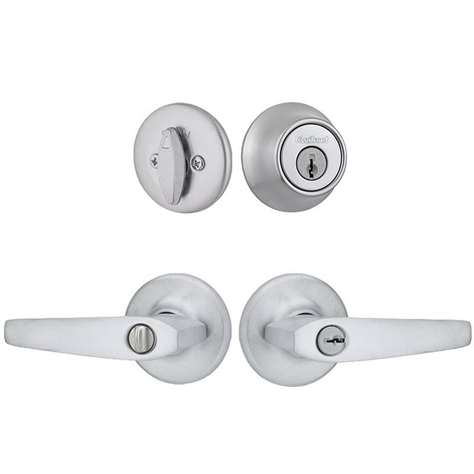 Kwikset / Delta Lever and Single Cylinder Deadbolt Combo Pack / Satin Chrome / 690DL 26D CP
