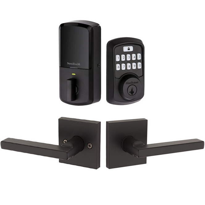 Kwikset / Halifax SQT 720 Passage Lever + 942 Aura Electronic Deadbolt / Matte Black / 942BLE DB 720HFL SQT 514 SMT